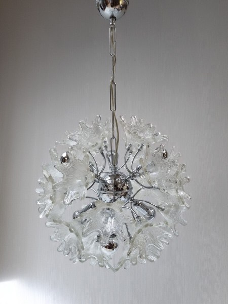 Venini Murano Sputnik glass flower Chandelier Veart Kroonluchter mid-century chroom bloemen Italy vintage 1960s-00001